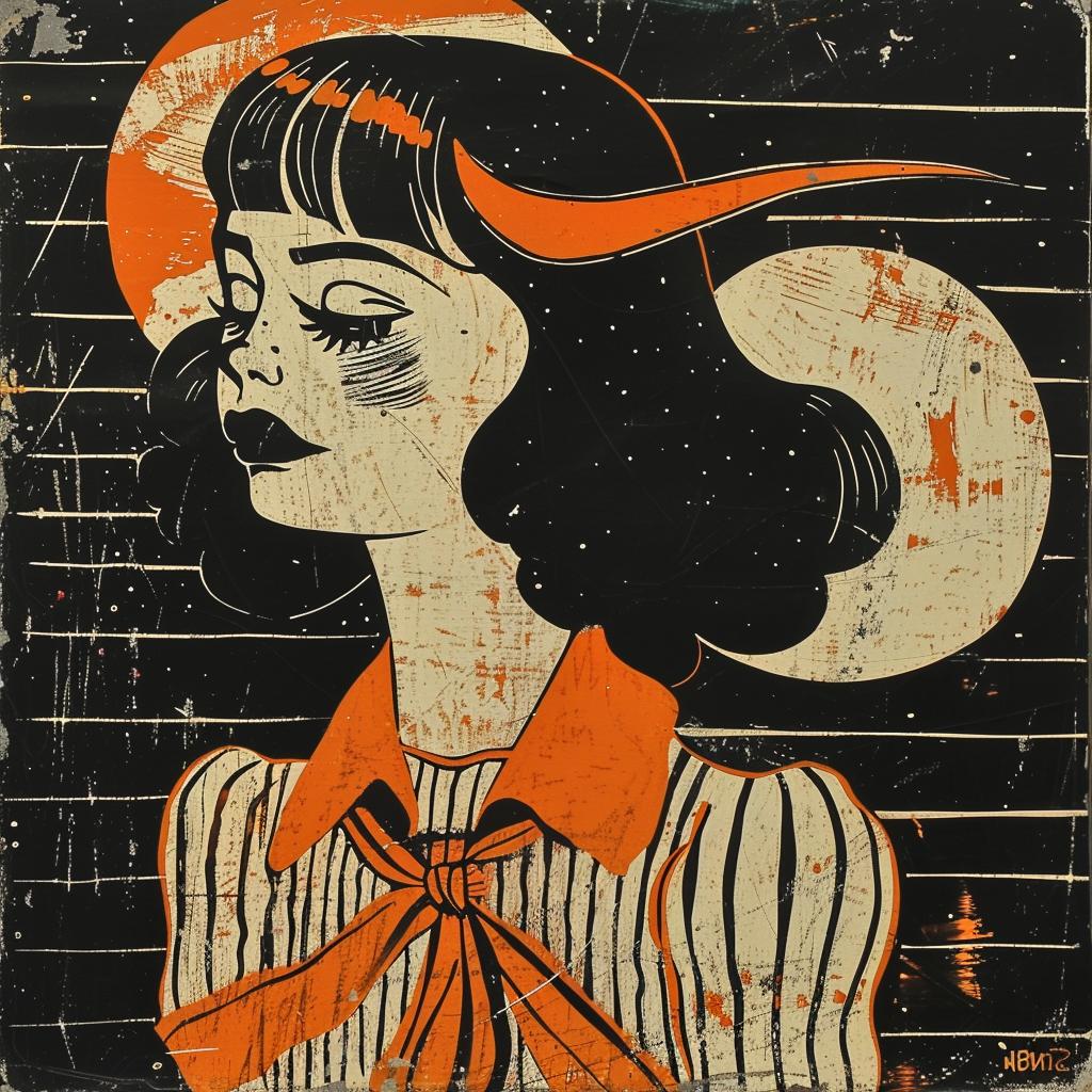 poster  woman  orange  black  Beatrice Alemagna  graphic  vibrant  abstract  artistic  modern 927014