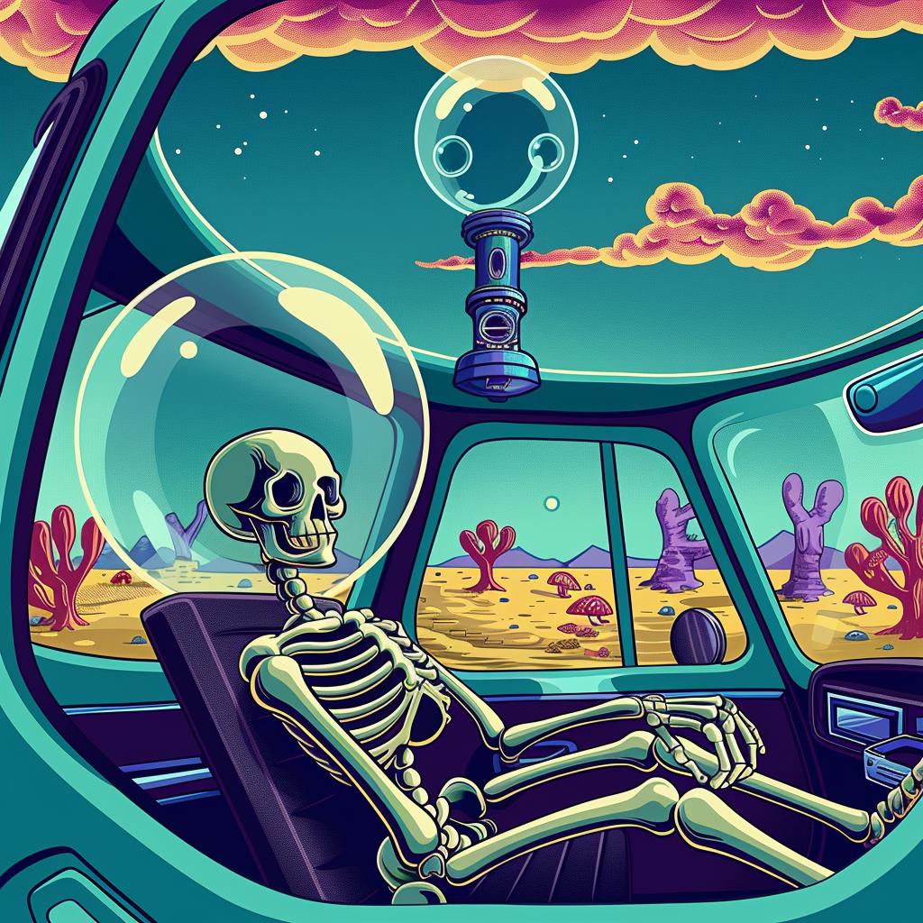 skeleton  taxicab  bubble  character  whimsical  cartoon  vehicle  humor  skull  macabre 940877