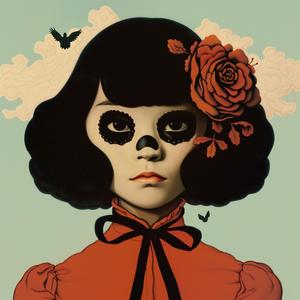 surreal  album  cover  skull  roses  symbolist  risograph  hyper-realistic  art  fantasy 1077625