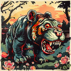 tiger  field  poster  nature  illustration  art  wildlife  colorful  design  scenery 1048137