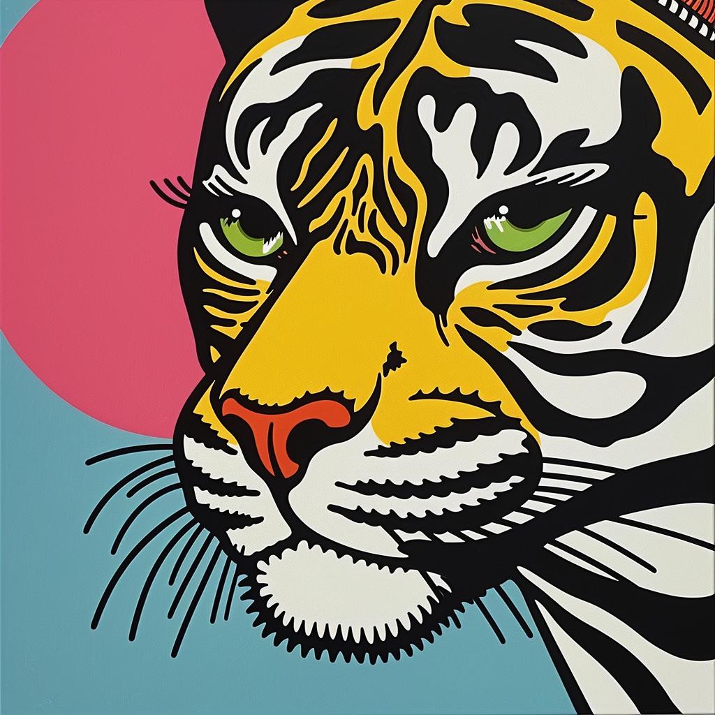 tiger  fiveeyes  pink  yellow  sun  vibrant  animal  background  graphic  art 973097