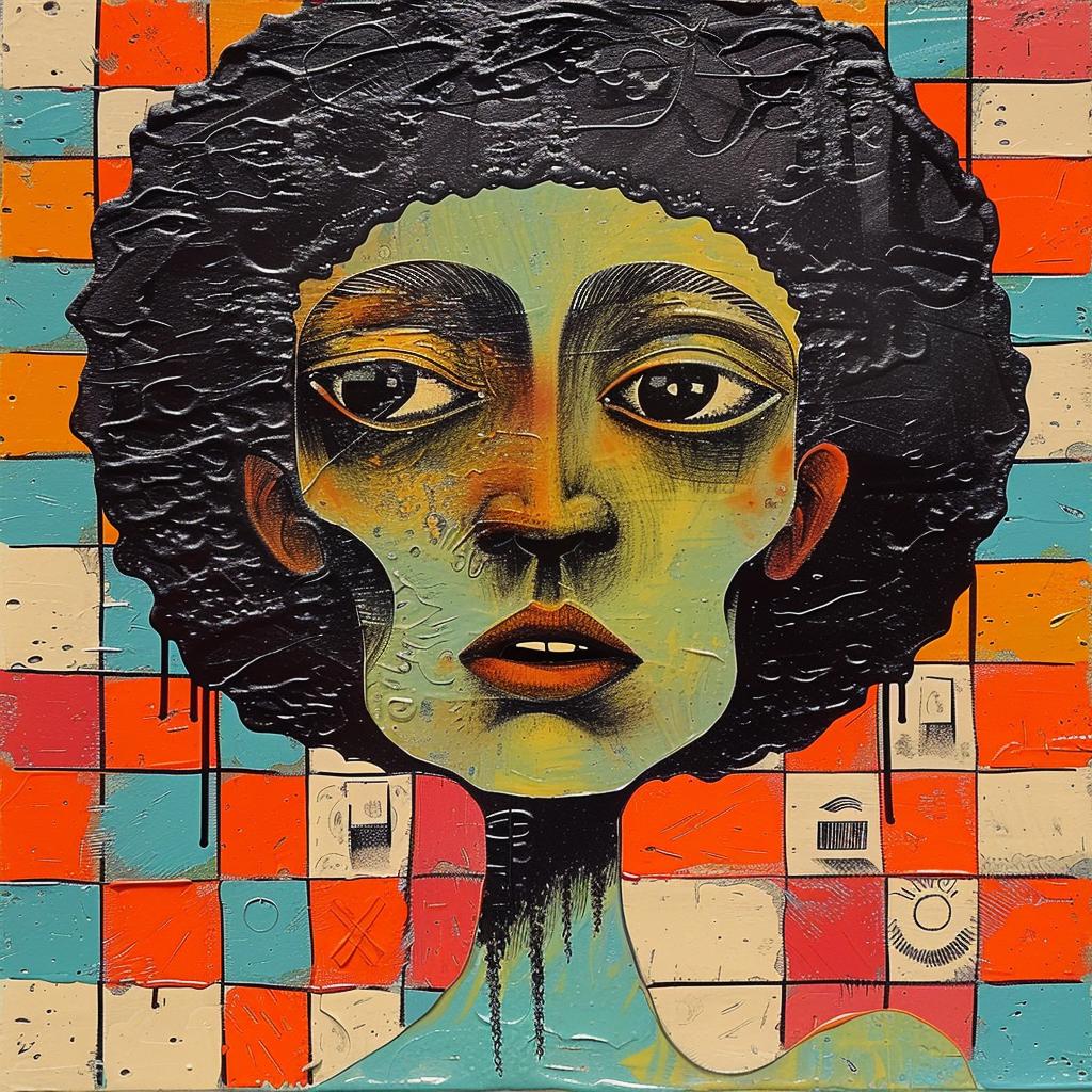 african-american  woman  afro  encaustic  paint  palette-knife  impasto  vibrant  colorful  portrait 950431