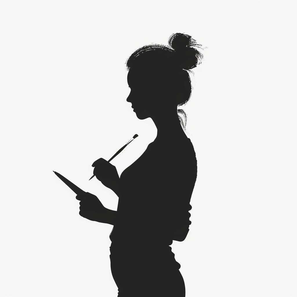 silhouette  woman  paintbrush  tablet  vector  art  white  background  top  half 954244