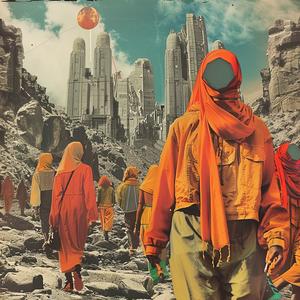 surreal  collage  2040s  photo  montage  enigmatic  album  cover  orange  Yeezy 1041269