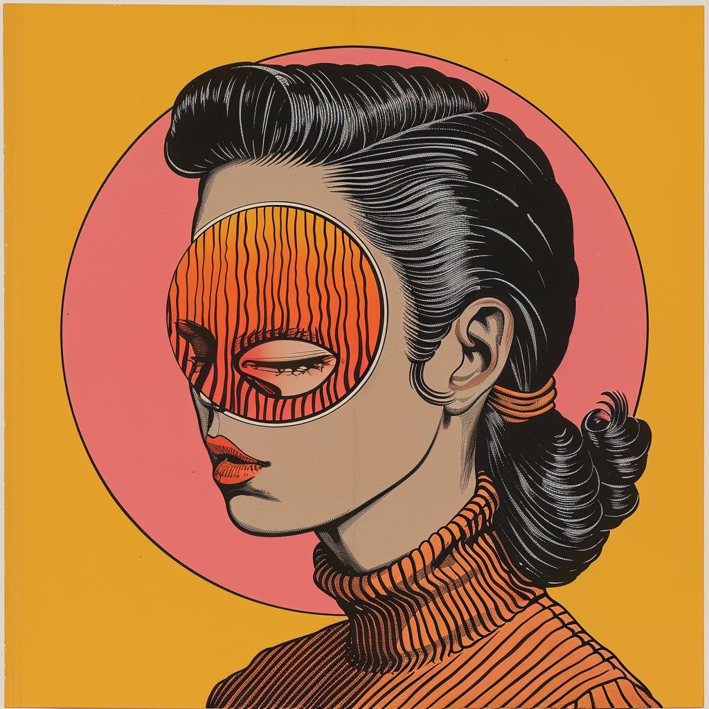 horror  novel  Japanese  minimalism  woman  mask  orange  eyes  mood  style 1020364