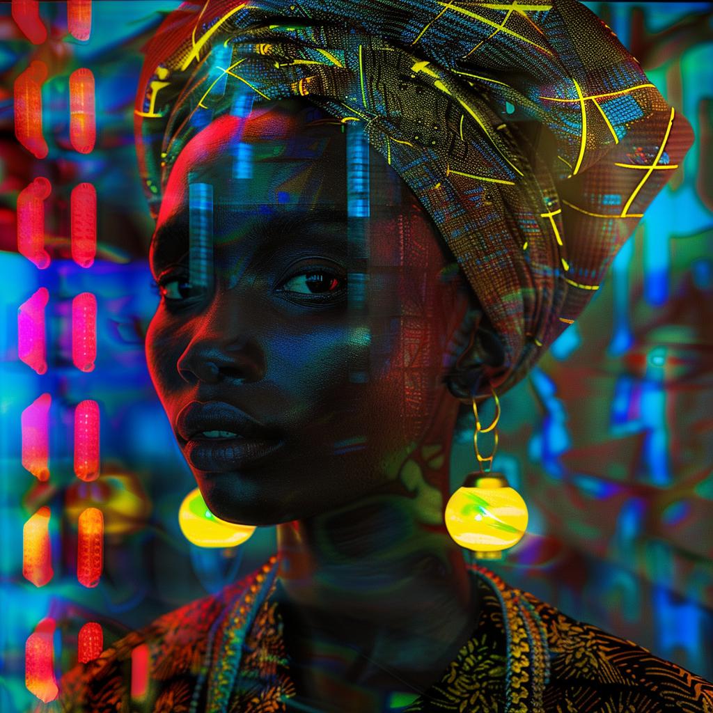 surreal  album  cover  cyborg  african-american  woman  lights  colorful  headwrap  jewelry 976229