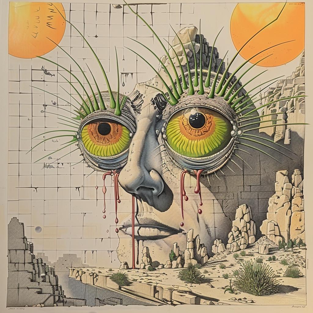 Dada  grasshopper-man  creature  four-eyes  dripping  eye-makeup  airbrush  Emek  Troy-Brooks  face 939387