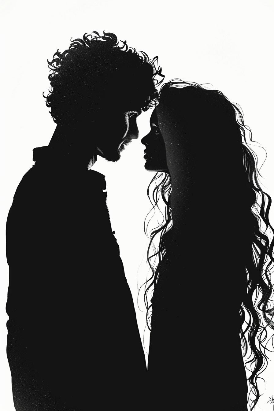 silhouette  couple  curly  hair  vector  illustration  white  background  standing  art 954282