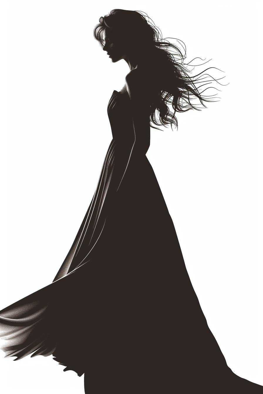 صورة ظلية لفستان امرأة، خلفية بيضاء، متجه، منظر أمامي، رسوم بيانية، فن SVG، 954736