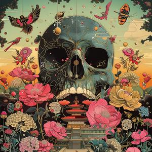skull  flowers  birds  chromolithography  art  detailed  black  white  colorful  nature 1056032