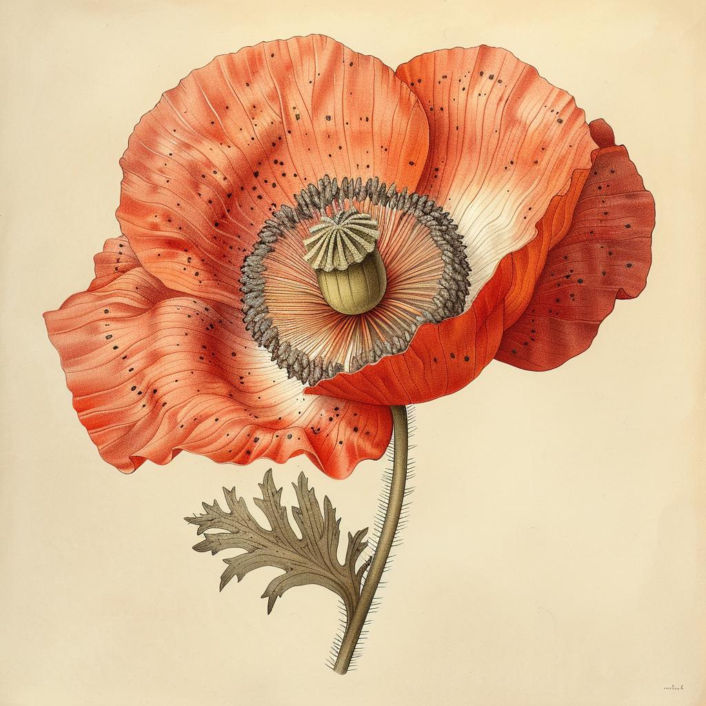 botanical  illustration  poppy  red  beige  background  flower  Haeckel  art  color 960134