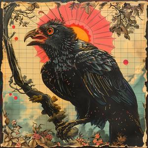 crow  sun  painting  chromolithography  nature  background  colorful  art  bird  scenery 1050482