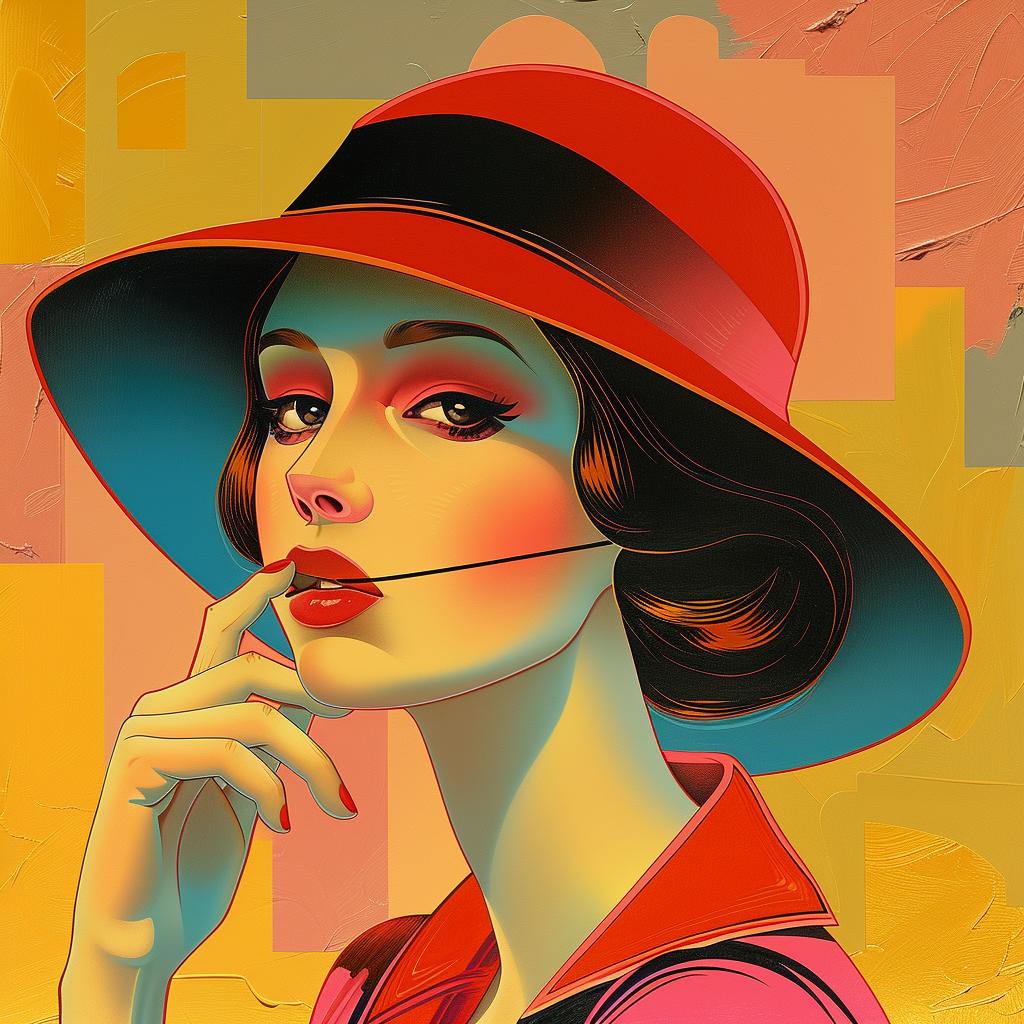 woman  red  hat  pink  shirt  portrait  playful  colorful  modern  design 966064