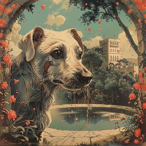 dog  flowers  castle  painting  chromolithography  landscape  colorful  pet  nature  art 1049539