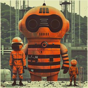 creative  album  cover  robot  orange  poster  surreal  Risograph  symbolist  imaginative 1077901