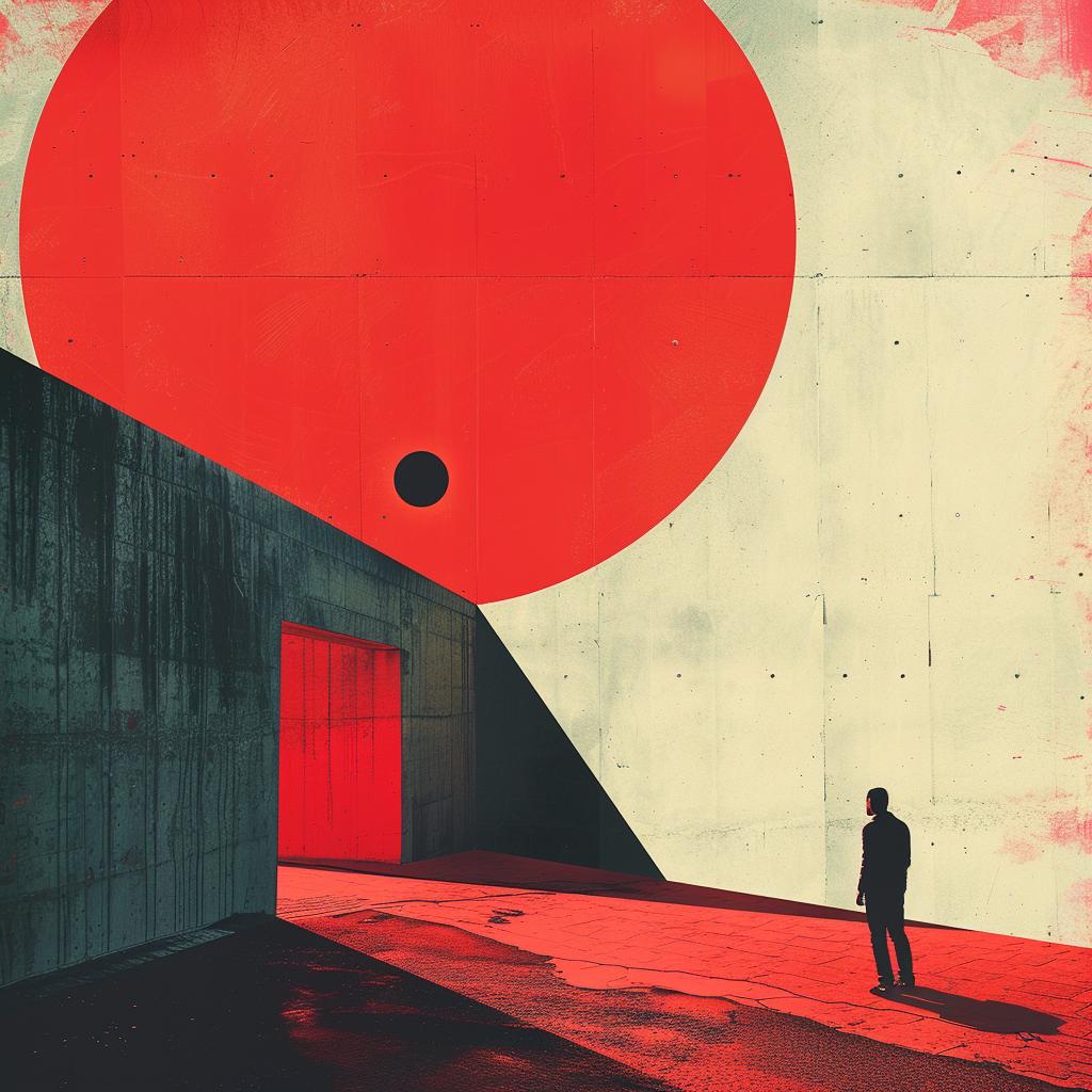 surreal  album  cover  hyper-realistic  screenprinting  man  red  sun  digital  art 961610
