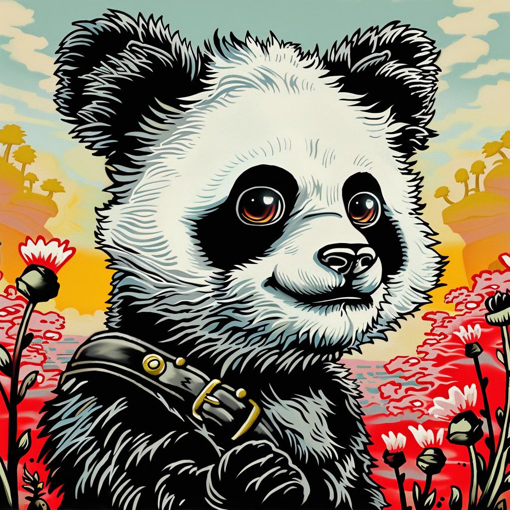 panda  bear  flowers  background  creature  nature  colorful  whimsical  illustration  playful 1033032