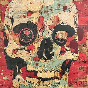 skull  blood  splatter  painting  surreal  Todd  White  Risograph  symbolist  screenprinting 1079126