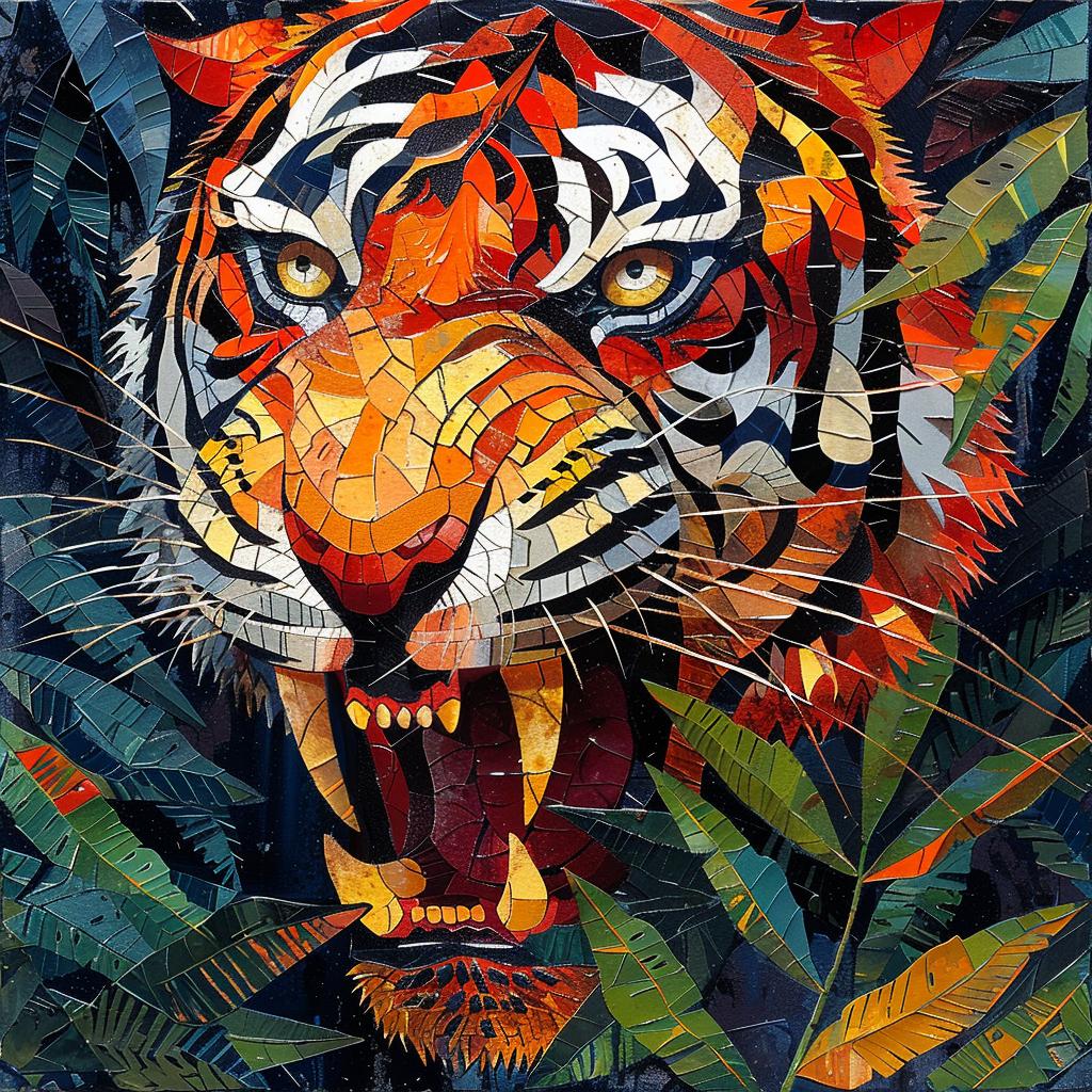 fierce  tiger  snarling  StephanieVance  jungle  vibrant  detailed  brushwork  harmonious  composition 938666