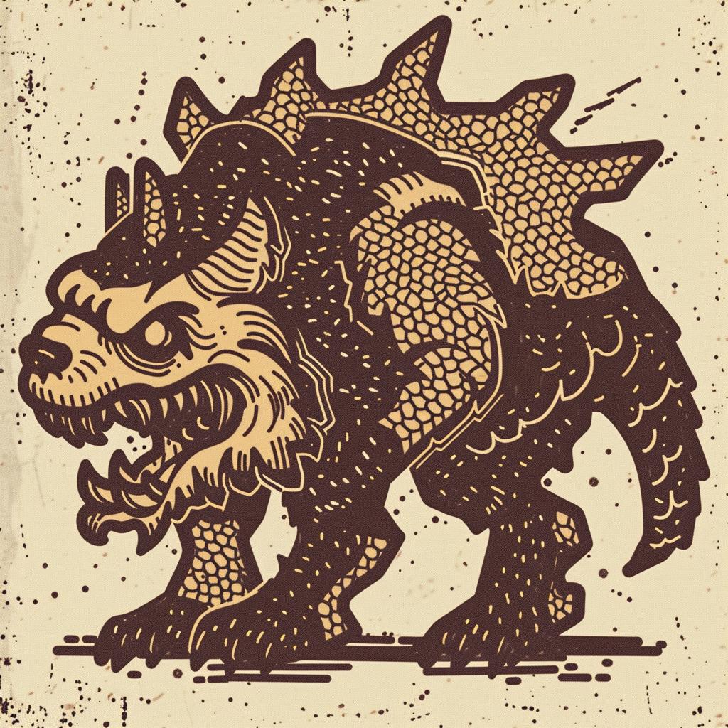mythical  creature  hybrid  dinosaur  stylized  spikes  illustration  unique  fantastical  art 934668