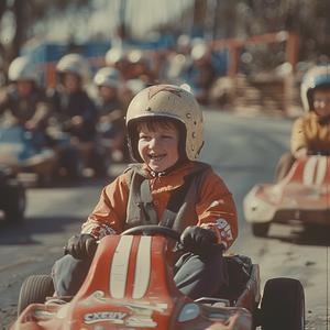photograph  skull  boy  go-cart  racing  happy  smiling  1978  vintage  action 1074465