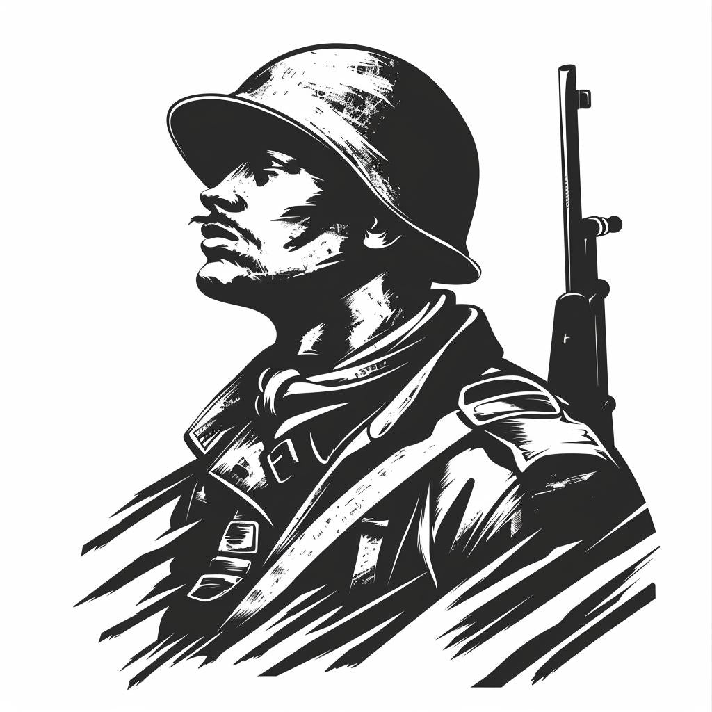 silhouette  soldier  WW1  vintage  icon  bold  outline  blackandwhite  illustration  rifle 951985