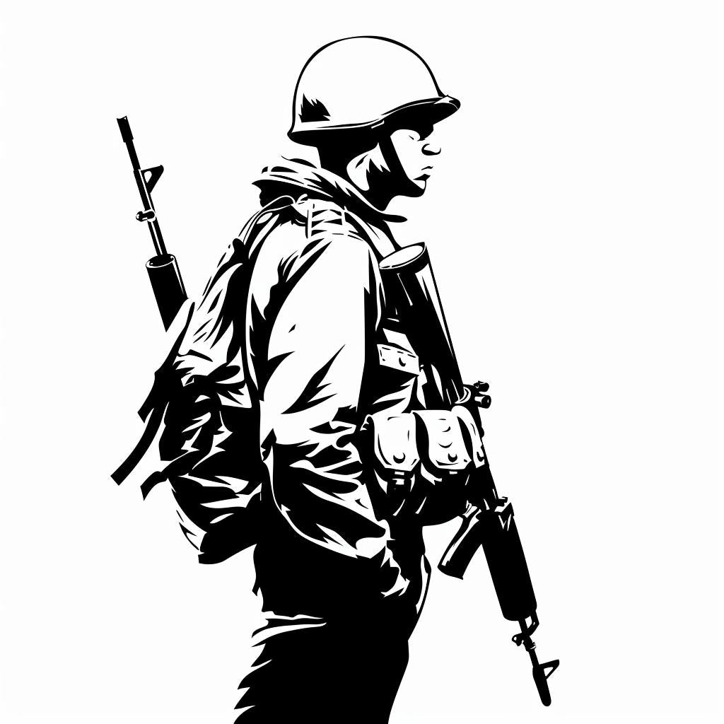 silhouette  soldier  vietnam  vintage  icon  emblem  bold  linocut  tattoo  black-and-white 952011