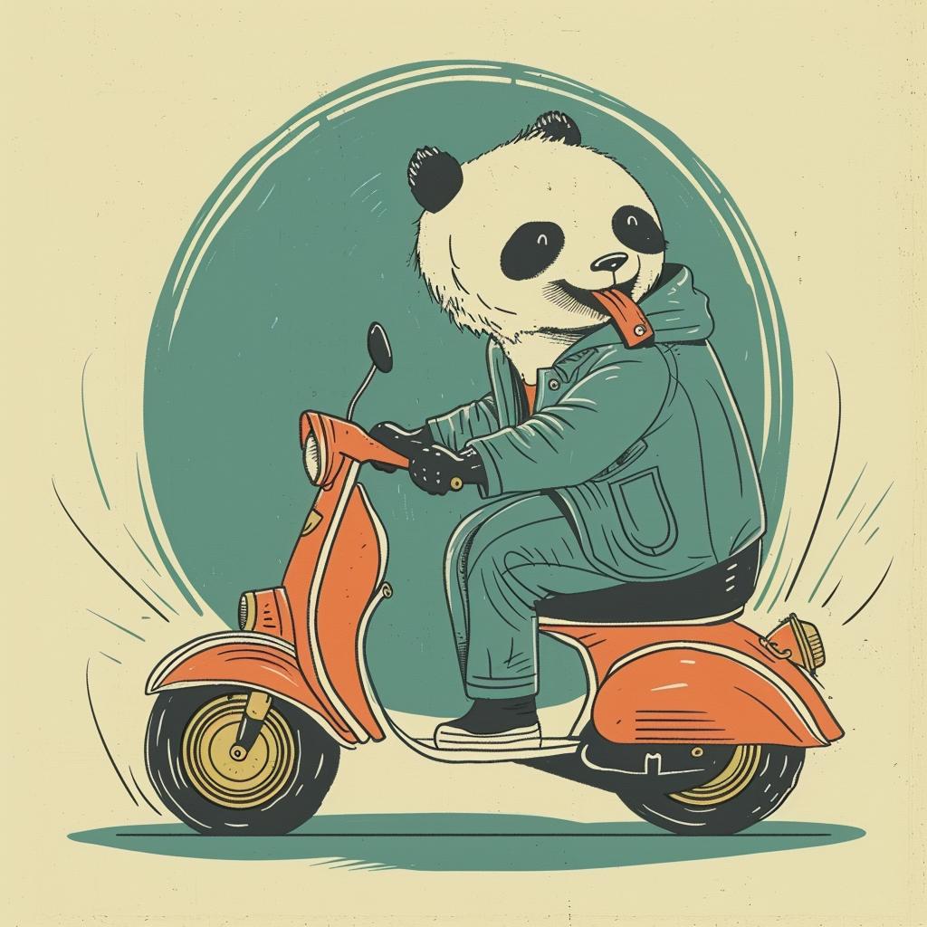 panda  scooter  vector  illustration  happy  minimal  cute  playful  blue  yellow 955455