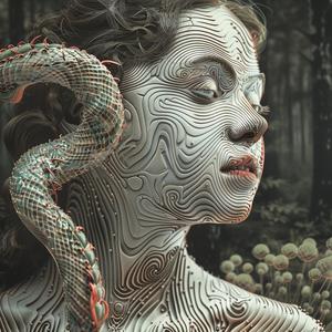woman  snake  chromolithography  artistic  colorful  figurative  feminine  whimsical  symbolic  vibrant 1039454