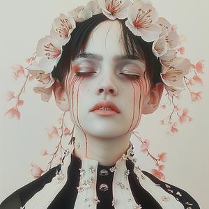 امرأة زهور وجه دم عيون رسم صورة لون فن تعبير 1073308
