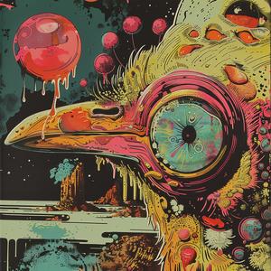 surreal  album  cover  dark  symbolist  screenprint  colorful  alien  bird  Todd 1079103