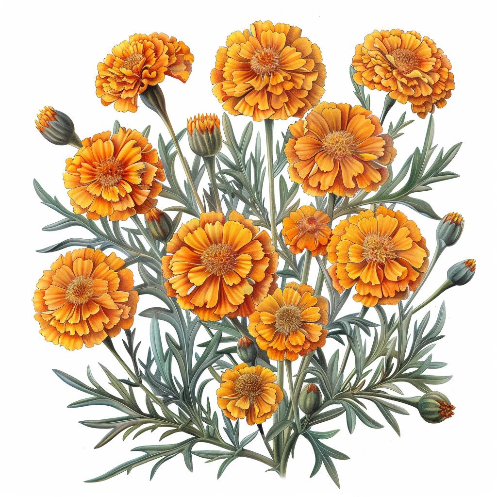 باقة زهور القطيفة، خلفية برتقالية بيضاء، Codex Seraphinianus، نباتية نابضة بالحياة، 971397