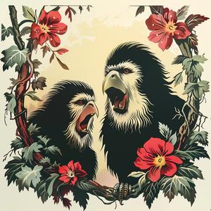 monkeys  flowers  chromolithography  frame  colorful  art  nature  vivid  illustration  details 1048400
