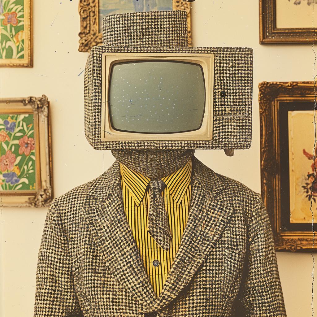 man  suit  TV  head  drawing  surreal  illustration  quirky  modern  character 917182