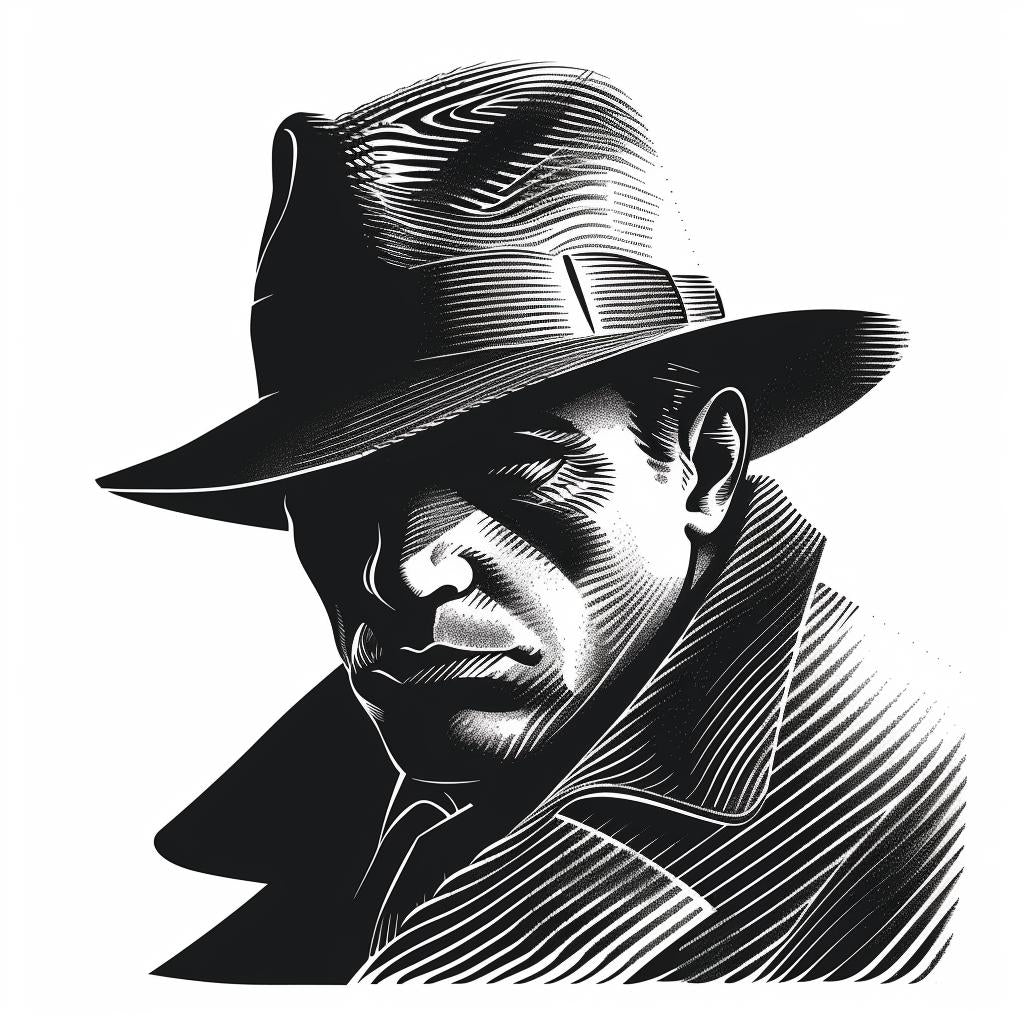 silhouette  detective  icon  vintage  linocut  blackandwhite  boldlines  illustration  men  minimalist 951860