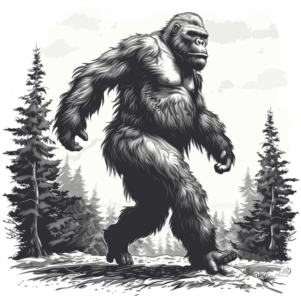 Bigfoot  walking  forest  cartoon  anthropomorphic  dynamic  illustration  full-body  nature  mythical 927520