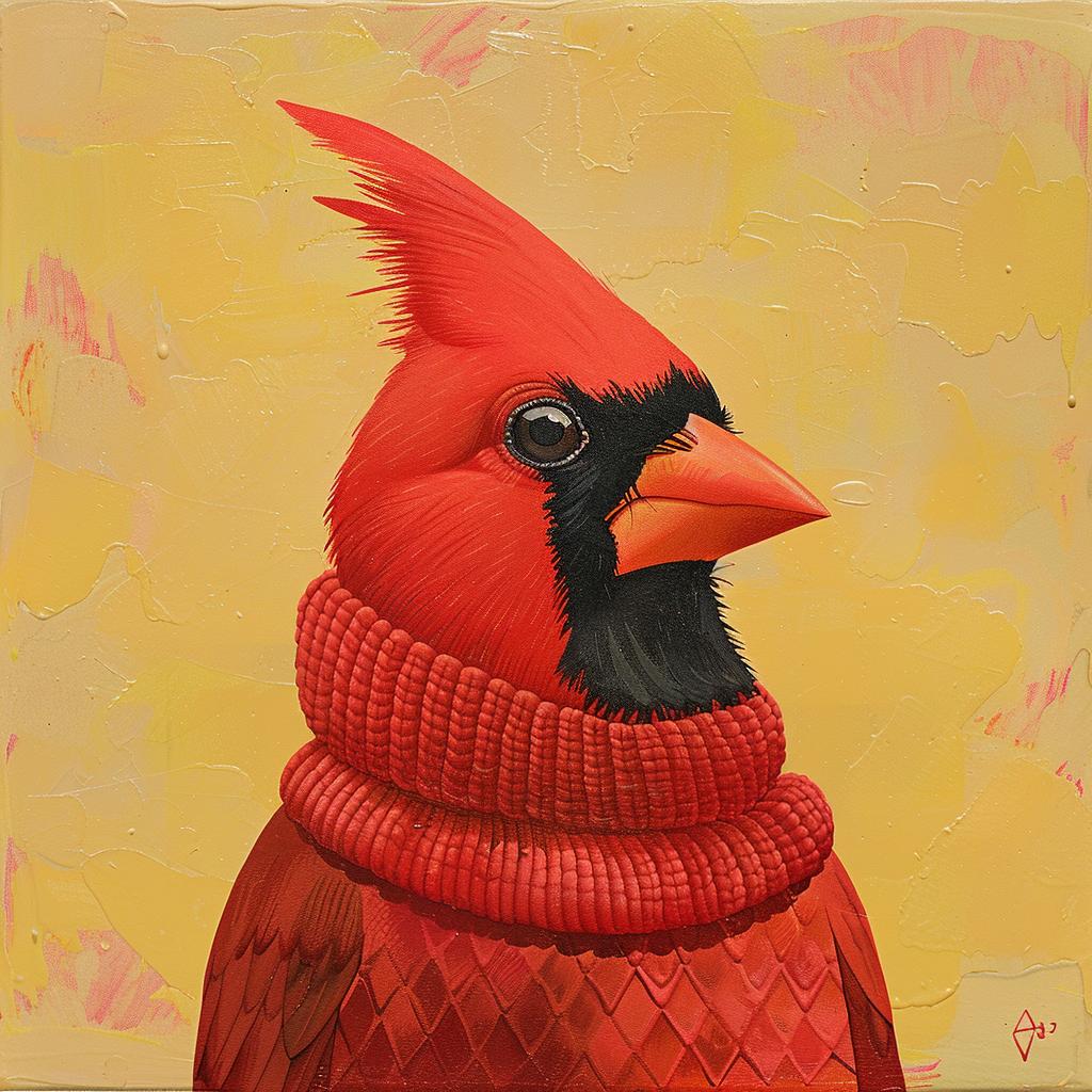 surreal  cardinal  bird  scarf  painting  Joan  Cornella  album  cover  creativity 978428
