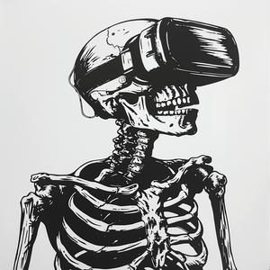 قناع شخصية لسماعة رأس الواقع الافتراضي بطبعة أحادية اللون، رسم توضيحي رقمي باللونين الأبيض والأسود 1070792