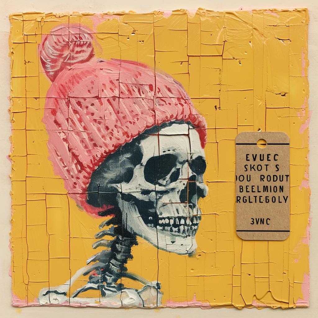 encaustic  impasto  painting  skeleton  pink  hat  whimsical  quirky  art  humor 1015738