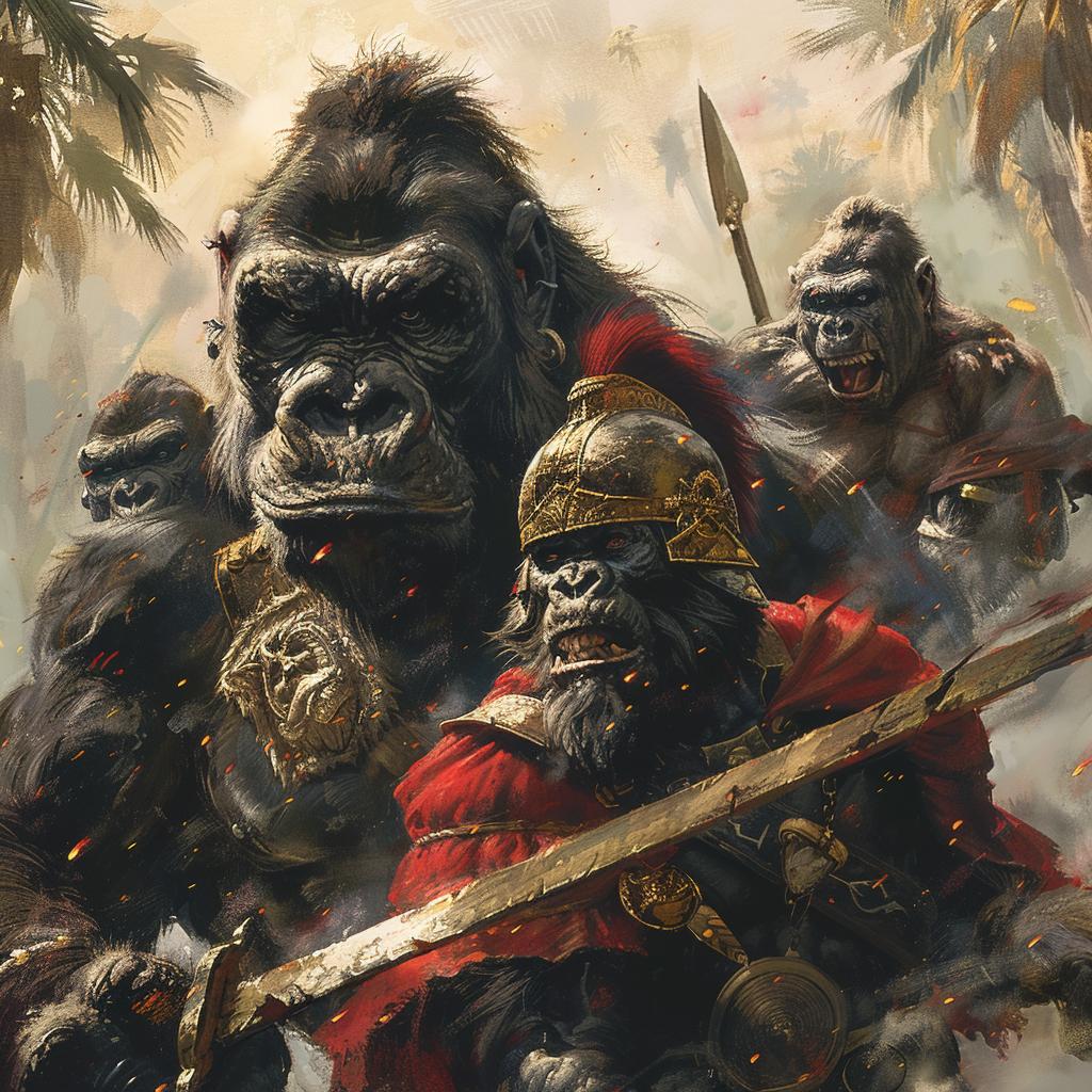 battle  warriors  gorillas  alliance  strength  agility  precision  fantasy  human  beast 923675
