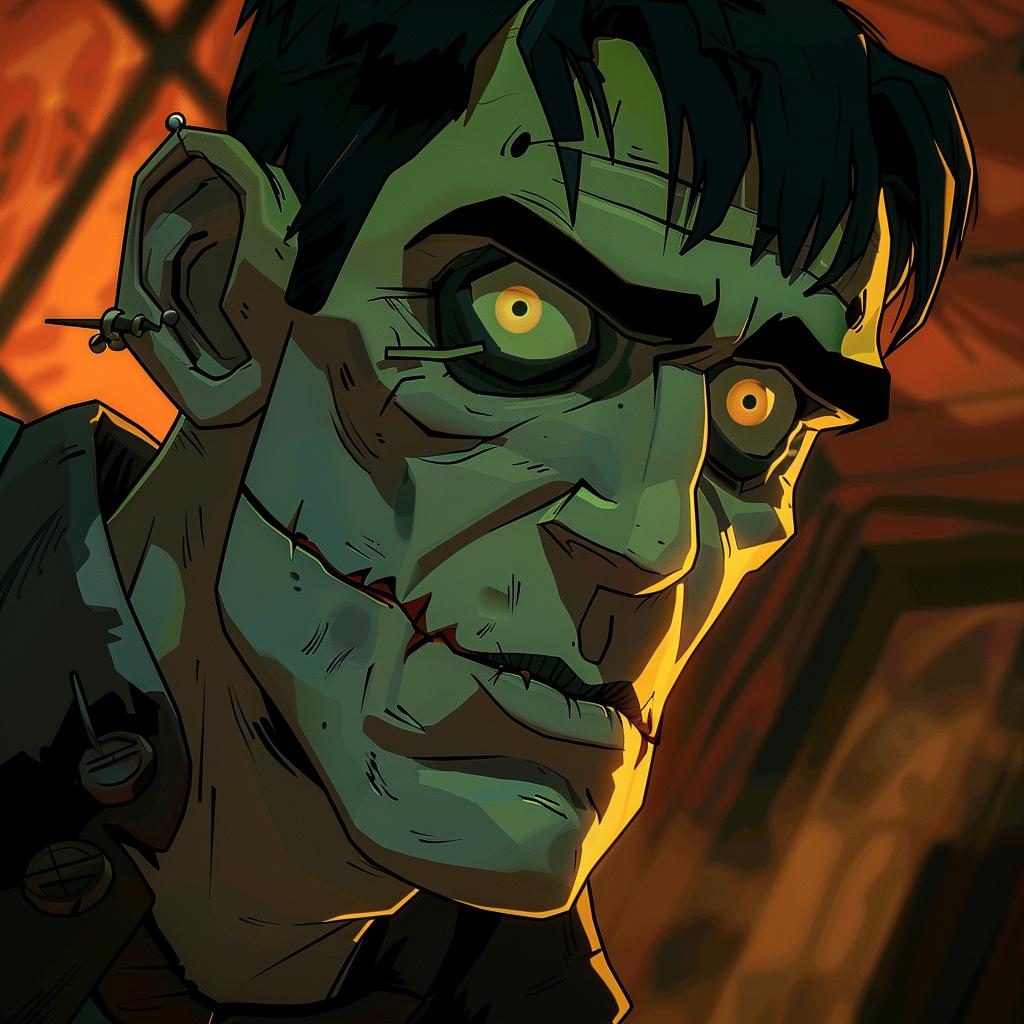 Frankenstein  close-up  2D  cartoon  Ralph  Bakshi  character  art  graphic  illustration 971264