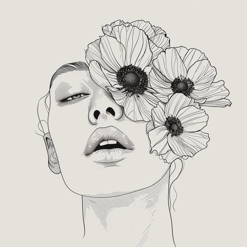 vector  illustration  minimal  boho  woman  flowers  face  drawing  trendy  lineart 960061