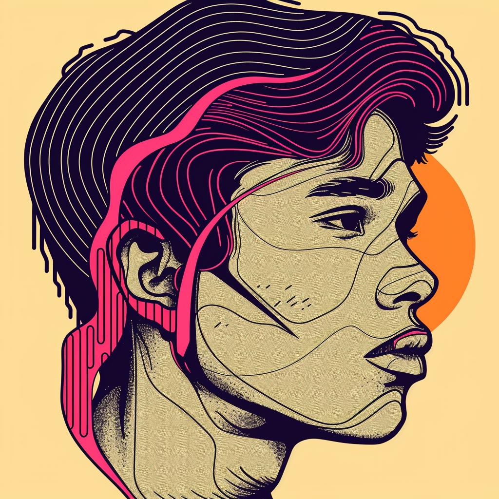 غلاف ألبوم سريالي فني رقمي، صورة وجه رجل، رسم توضيحي ملون 939660