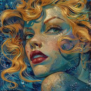 barbie  creature  portrait  vintage  comic  art  surrealism  pointillism  gold  indigo 1076808