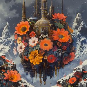 painting  flowers  castle  snow  landscape  chromolithography  artwork  nature  colorful  scenery 1059961