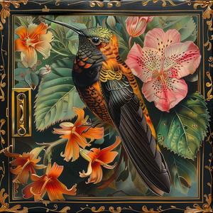 hummingbird  flower  chromolithography  nature  vibrant  colorful  art  realistic  bird  flora 1037835