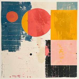 abstract  red  circle  yellow  square  painting  colorful  artistic  surreal  blockprint 1062936