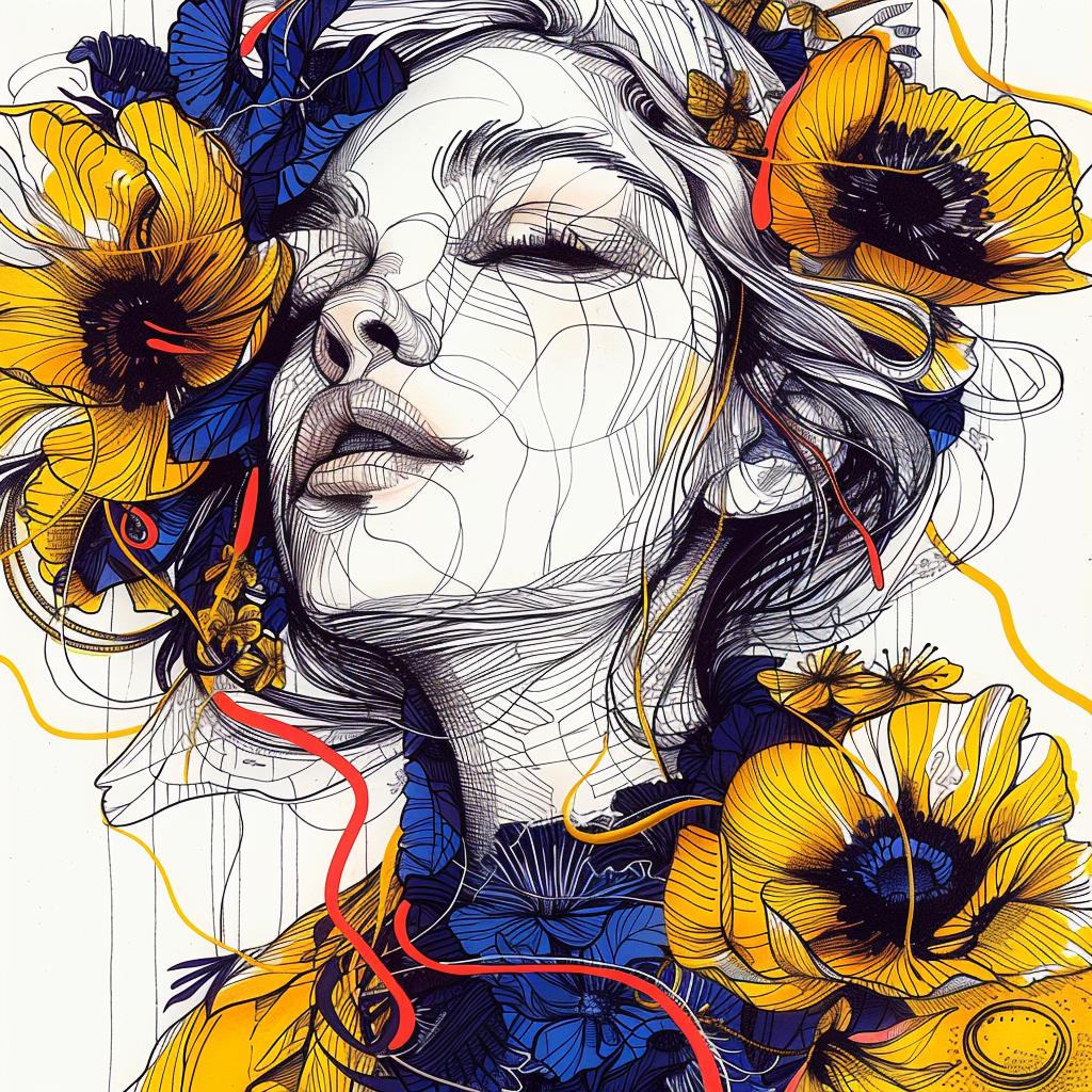 animated  illustration  sinuous  vibrant  folk  woman  flowers  beautiful  hair  colorful 944985