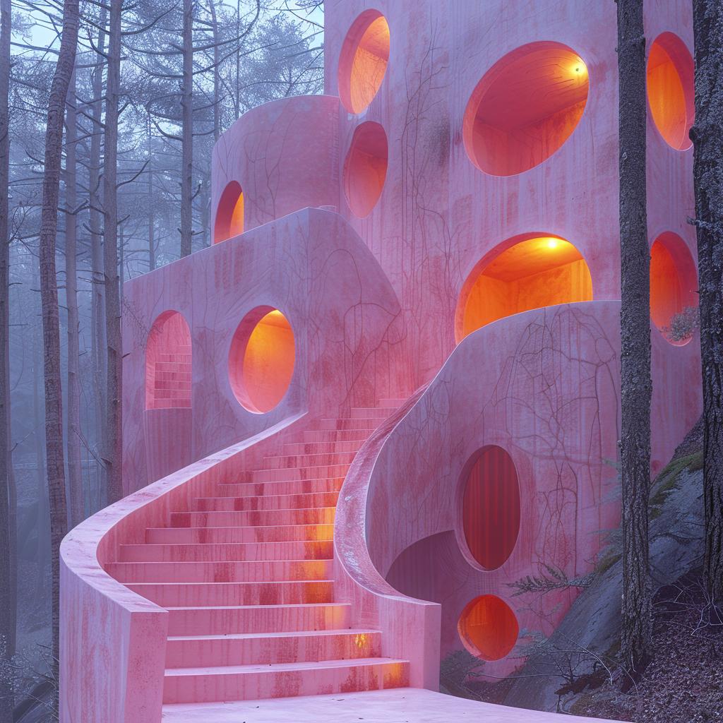 photo  surreal  pink  home  forest  lighting  stairs  architecture  style  art 1029195