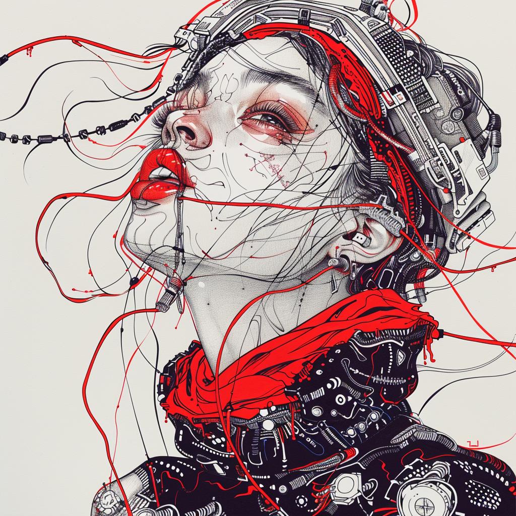 cyborg  woman  mechanical  realism  crying  geisha  red  cityscapes  cyberpunk  art 944810
